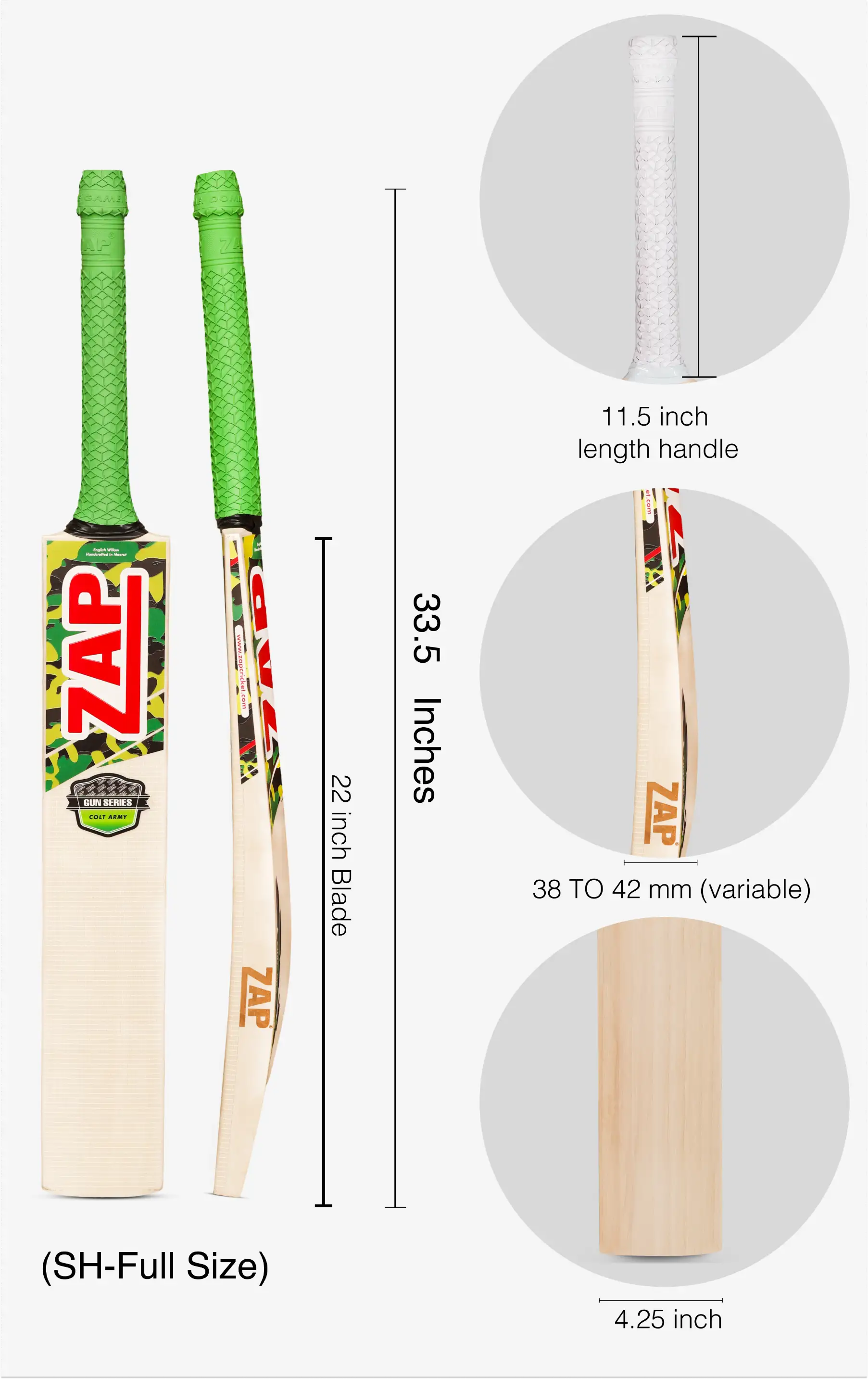 ZAP Gun Colt Army English Willow Cricket Bat-1